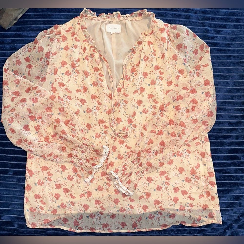 Melloday size M Floral Pink Blouse woman’s sheer spring summer